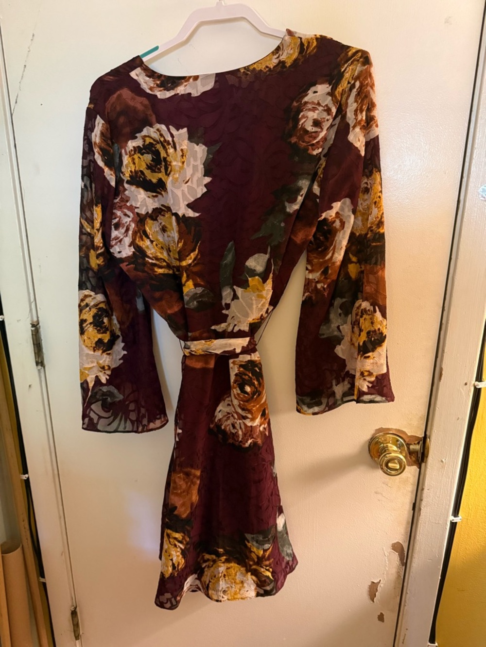 Ivanka Trump Burgundy Floral Long Sleeve Wrap Dress